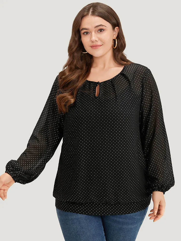 Glitter Polka Dot Puff Sleeve Keyhole Blouse sold by Bloomchic