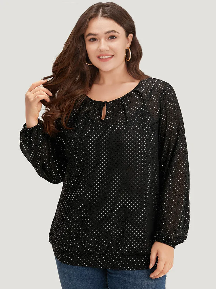 Glitter Polka Dot Puff Sleeve Keyhole Blouse sold by Bloomchic product image thumbnail 2