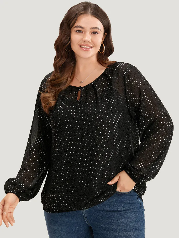 Glitter Polka Dot Puff Sleeve Keyhole Blouse sold by Bloomchic product image thumbnail 3