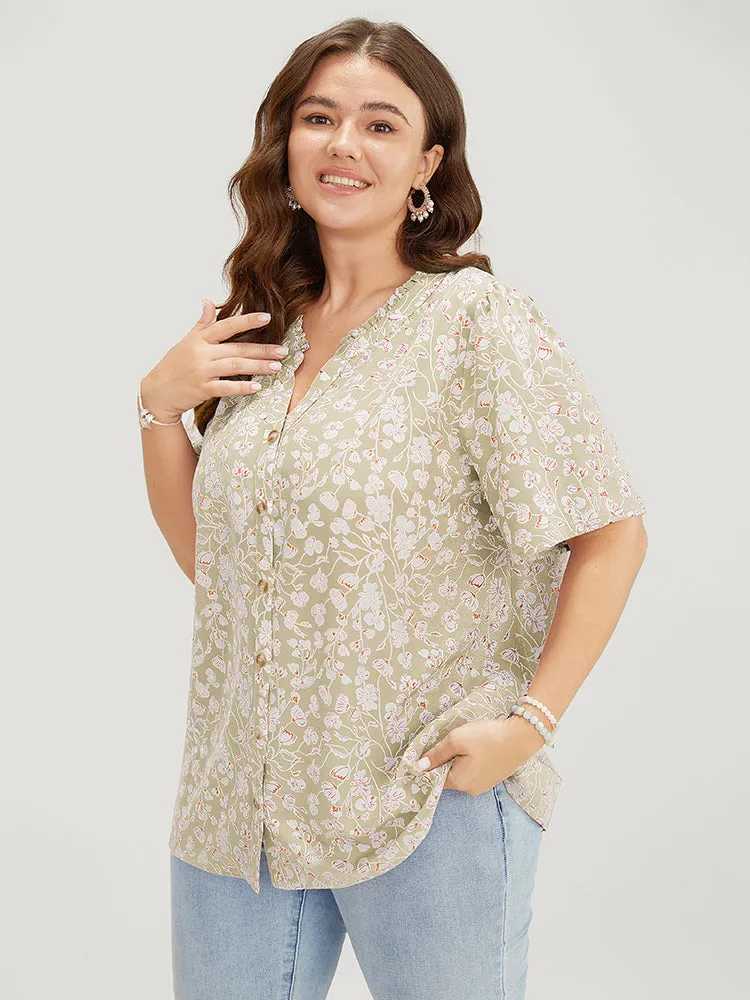 Ditsy Floral Button Up Frill Trim Notched Blouse sold by Bloomchic product image thumbnail 2
