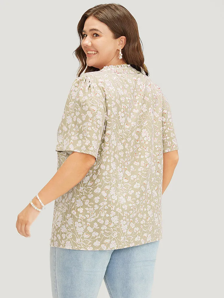 Ditsy Floral Button Up Frill Trim Notched Blouse sold by Bloomchic product image thumbnail 3