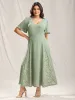 Lace Panel Cinched-Waist Maxi Dress sold by Bloomchic