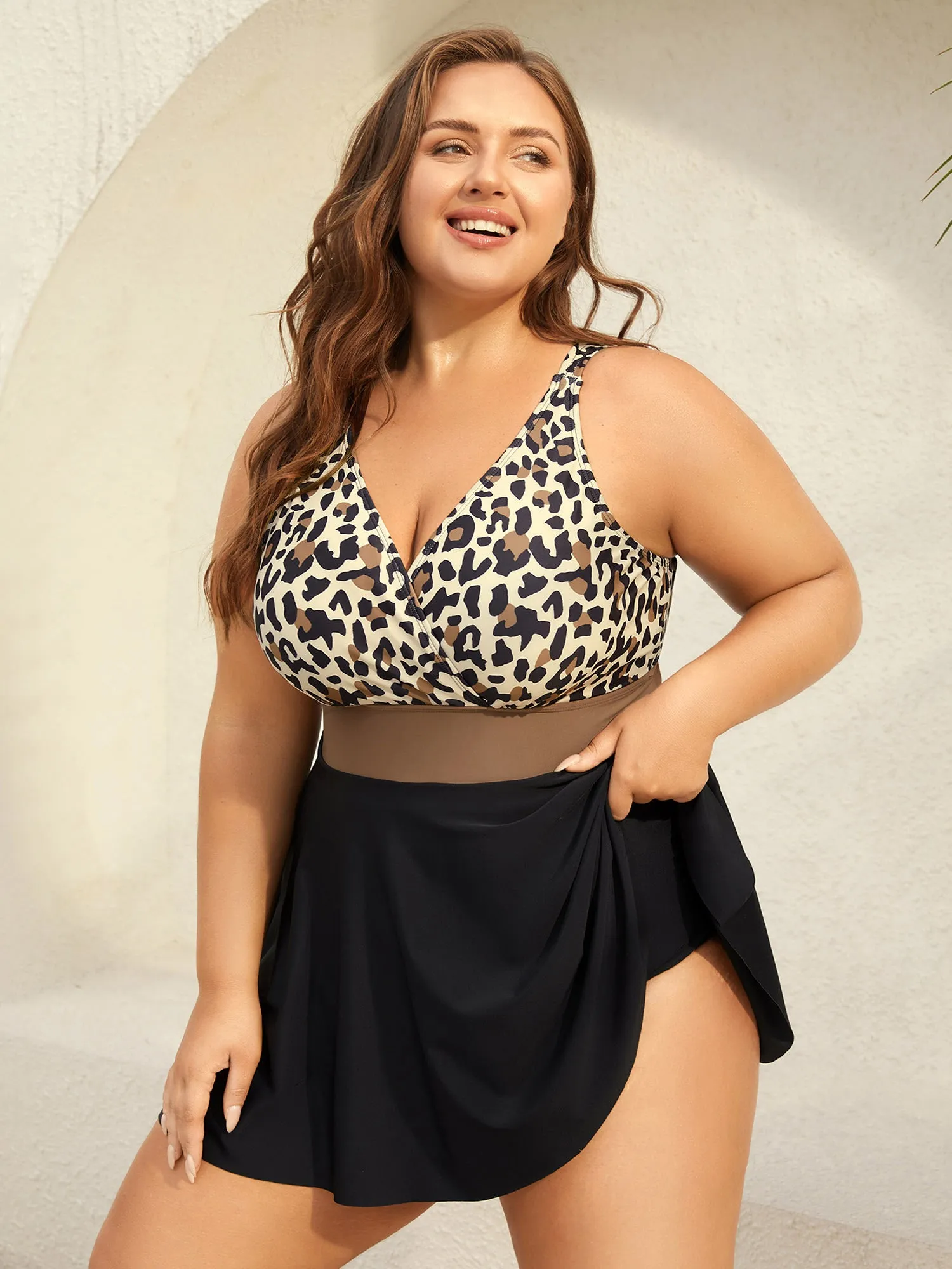 Leopard Print Color Block Swim Dress sold by Bloomchic product image thumbnail 5