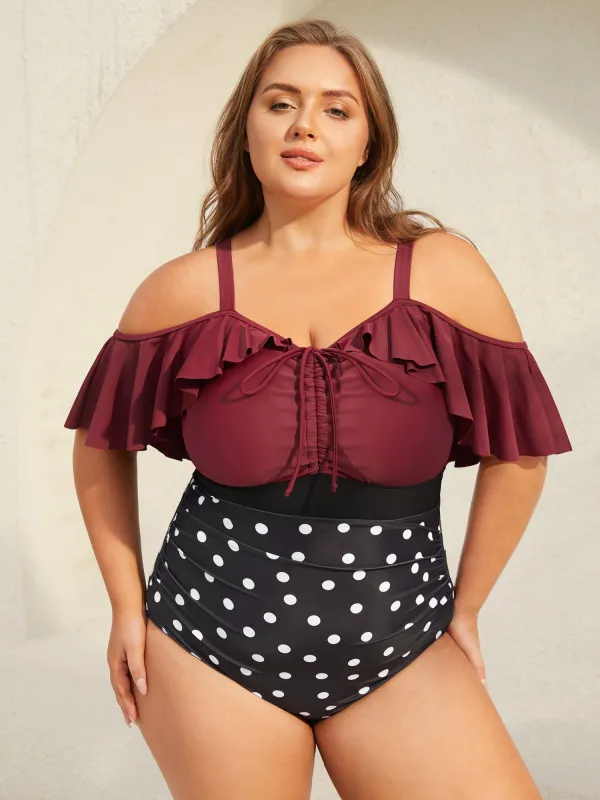 Color Block Polka Dots One-Piece Swimsuit sold by Bloomchic