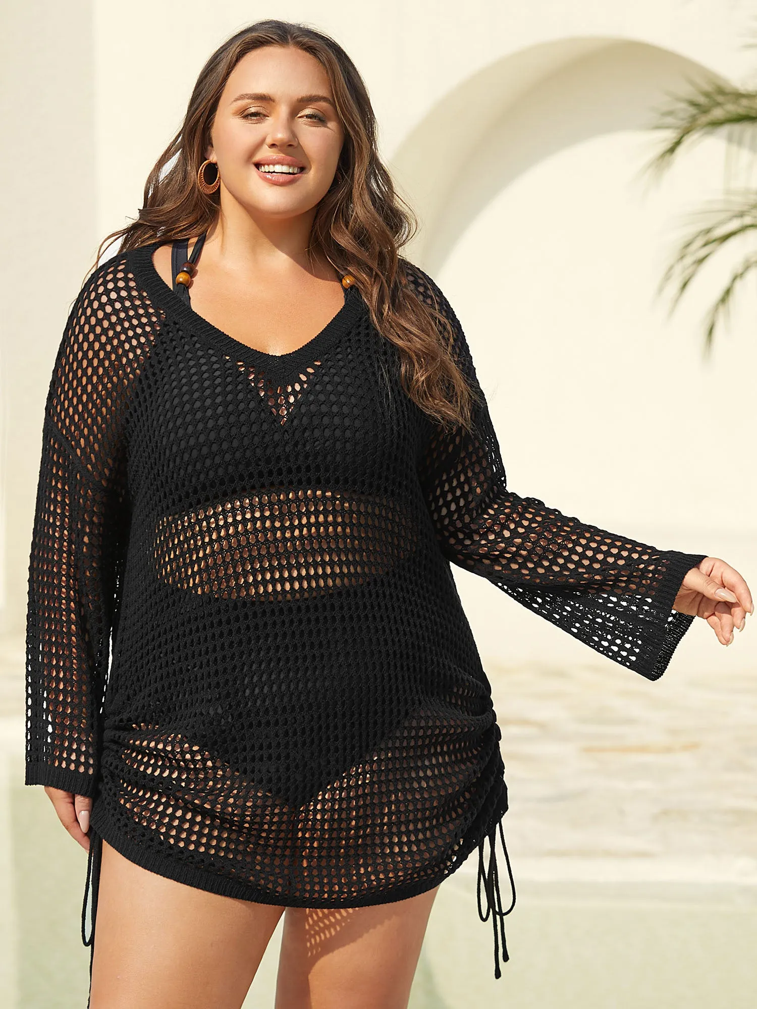 Side Drawstring Cut-Out Swim Cover-Up sold by Bloomchic