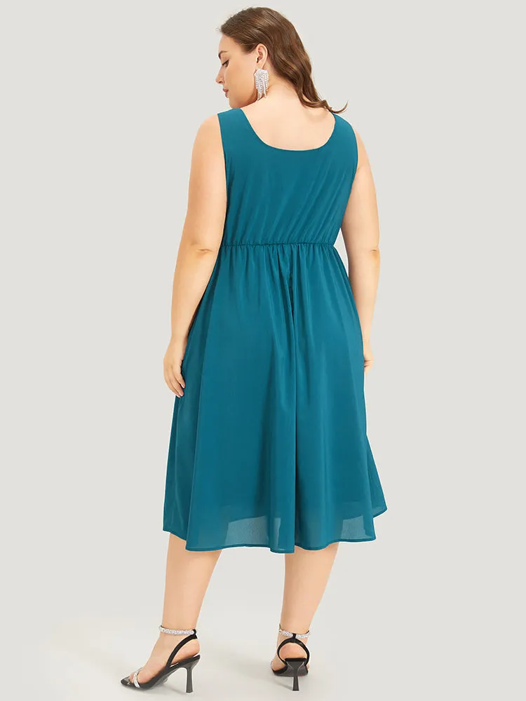 Plain Pleated Mesh Pearl Beaded Sleeveless Dress sold by Bloomchic product image thumbnail 4