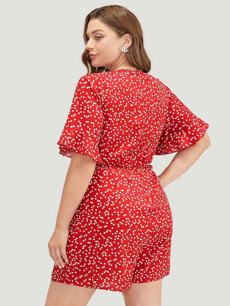Heart Print Ruffle Sleeve Knotted V Neck Romper sold by Bloomchic product image thumbnail 2