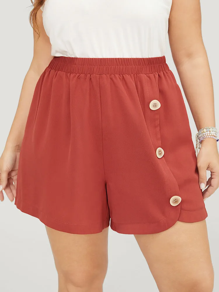 Plain Mid Rise Pocket Button Detail Shorts sold by Bloomchic
