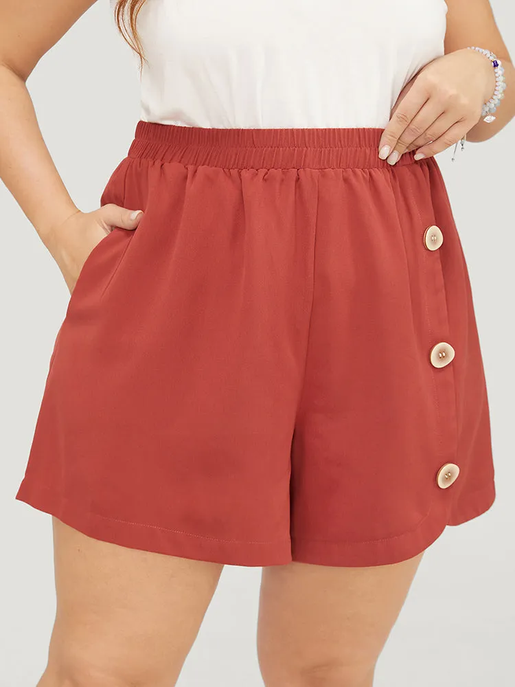 Plain Mid Rise Pocket Button Detail Shorts sold by Bloomchic product image thumbnail 2