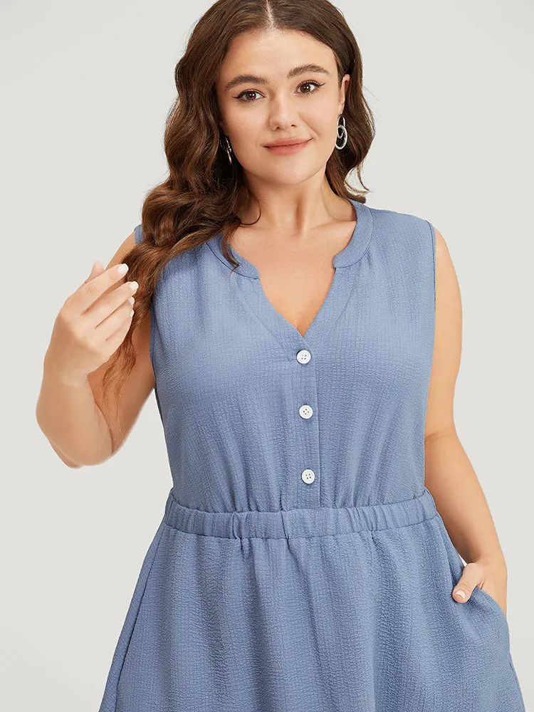Plain Textured Button Up Pocket Notched Neck Tank Dress sold by Bloomchic product image thumbnail 5