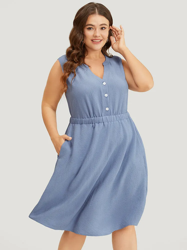 Plain Textured Button Up Pocket Notched Neck Tank Dress sold by Bloomchic product image thumbnail 4