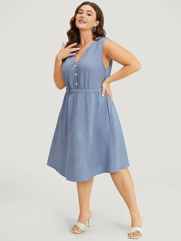 Plain Textured Button Up Pocket Notched Neck Tank Dress sold by Bloomchic product image thumbnail 3