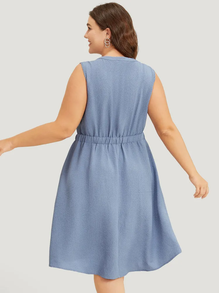 Plain Textured Button Up Pocket Notched Neck Tank Dress sold by Bloomchic product image thumbnail 2