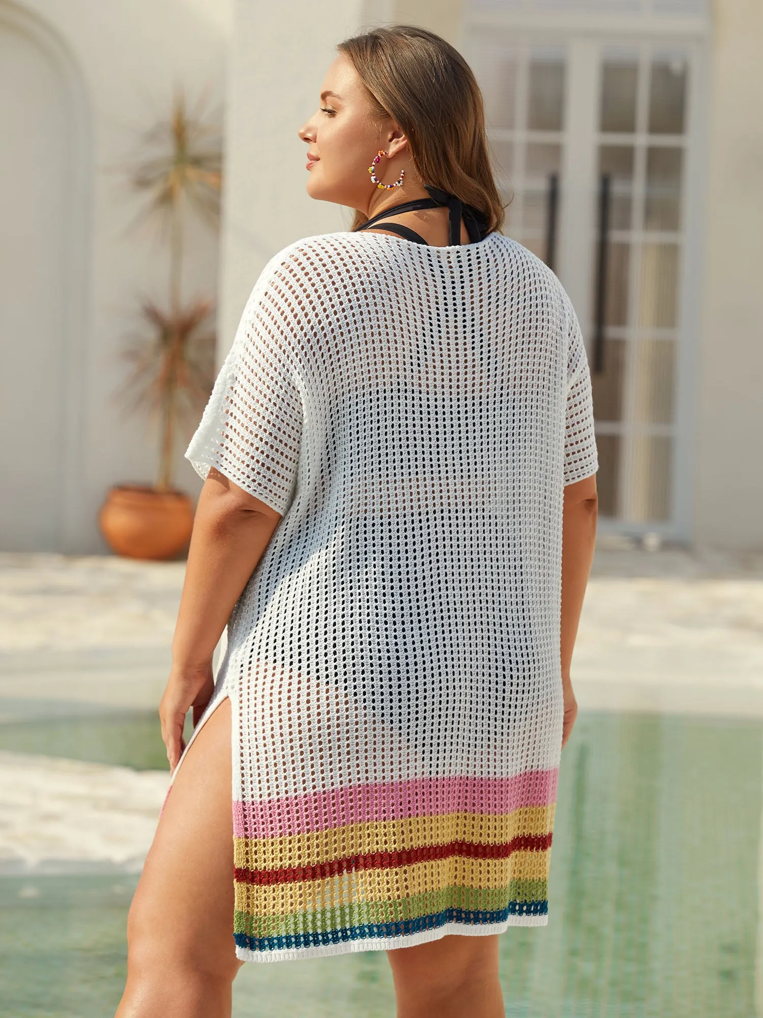 Striped Hem Cut-Out Slit Swim Cover-Up sold by Bloomchic product image thumbnail 2