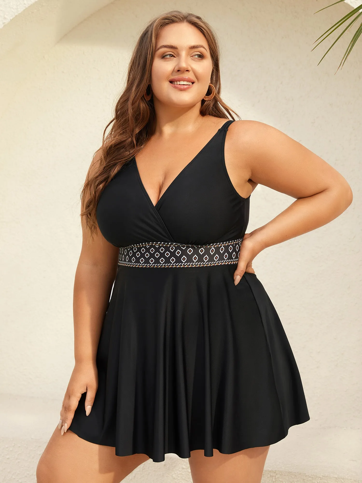 Shell Embroidered Surplice Neck Swim Dress sold by Bloomchic