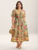 Floral Contrast Hem Split Neck Midi Dress sold by Bloomchic