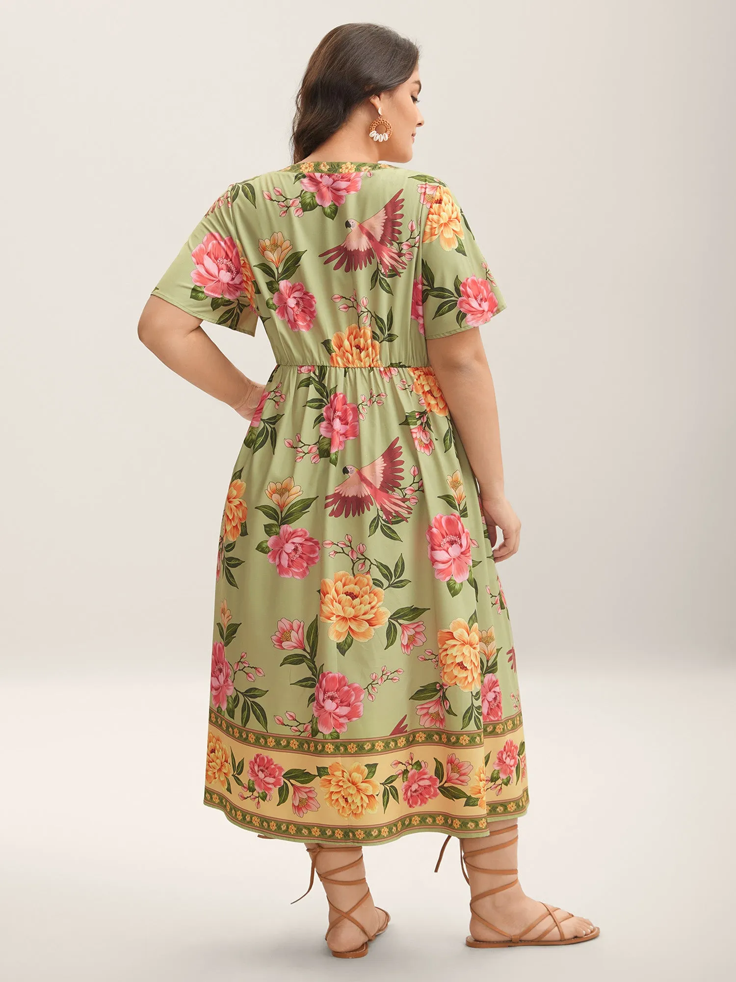 Floral Contrast Hem Split Neck Midi Dress sold by Bloomchic product image thumbnail 4