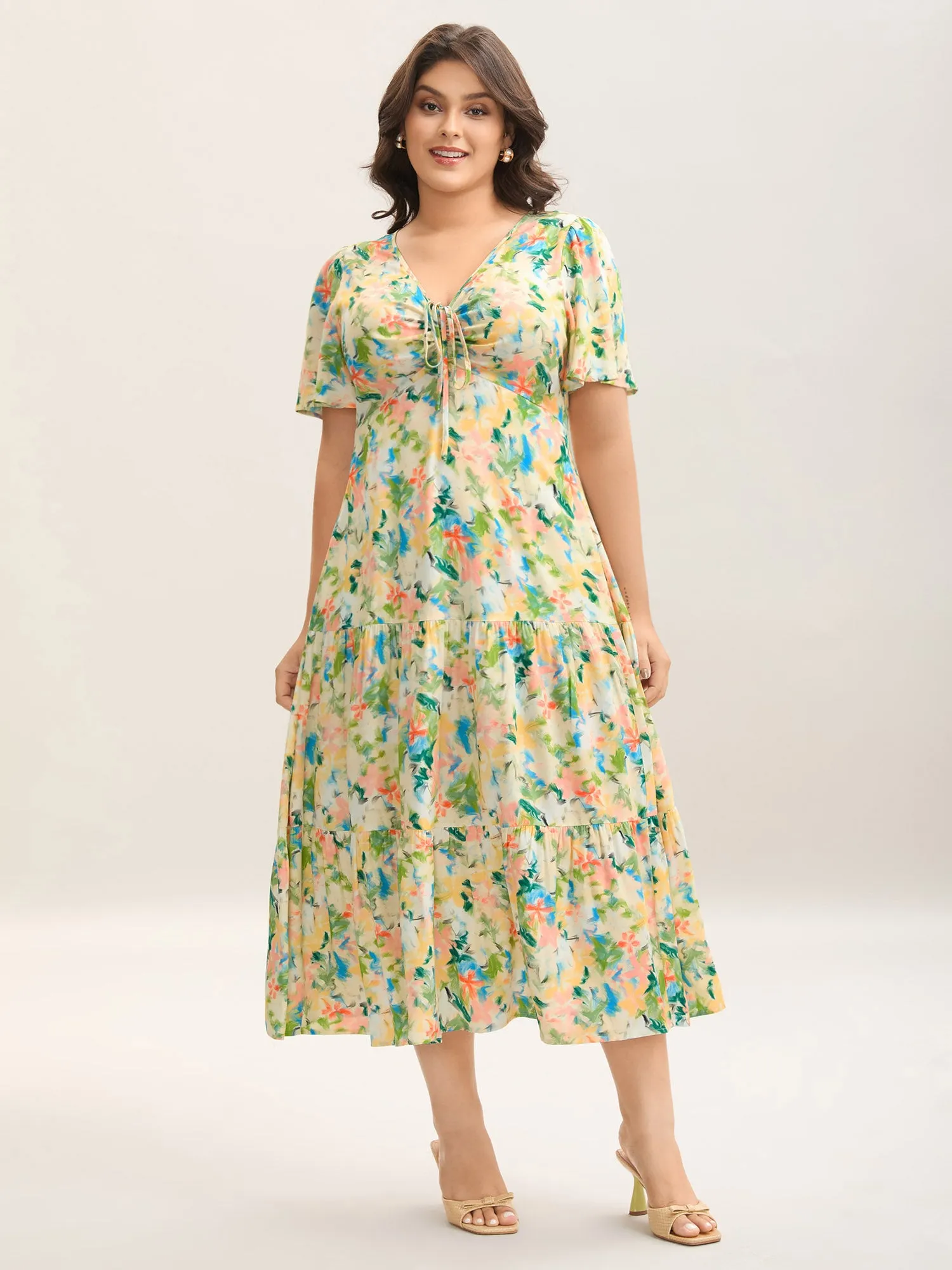 Floral Print Cinched Bust Tiered Maxi Dress sold by Bloomchic