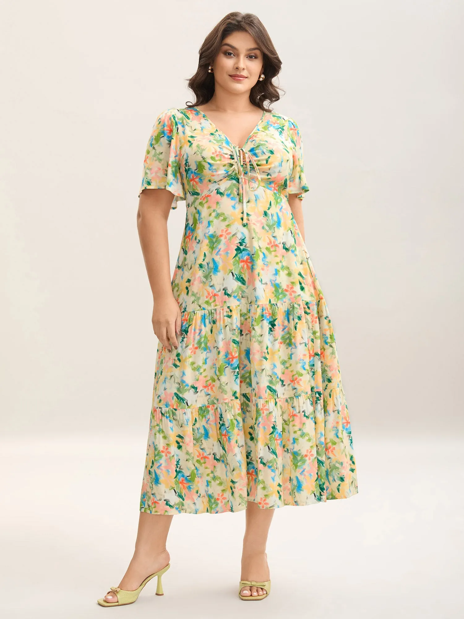 Floral Print Cinched Bust Tiered Maxi Dress sold by Bloomchic product image thumbnail 3