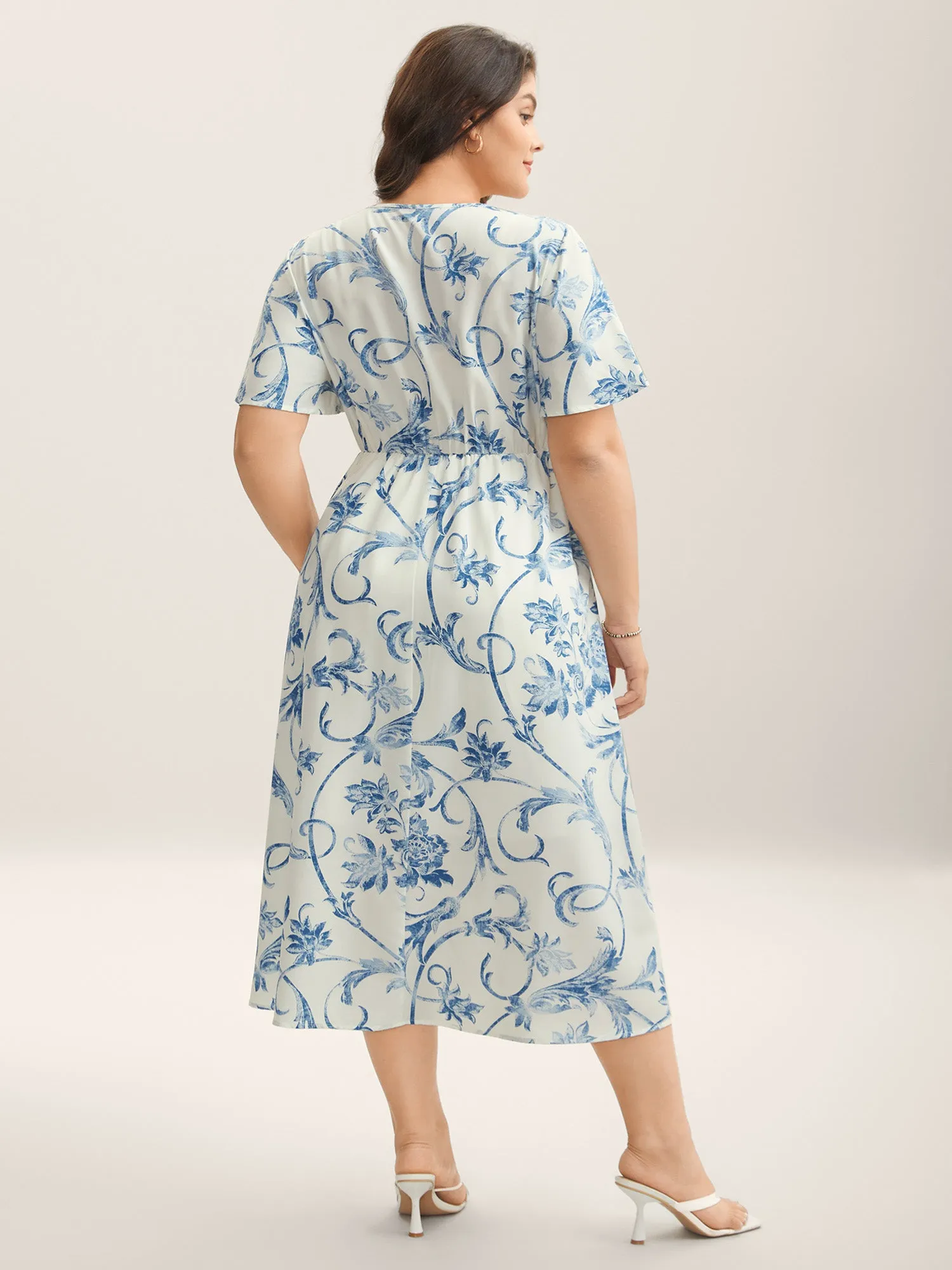 Artistic Floral Pattern Surplice Neck Midi Dress sold by Bloomchic product image thumbnail 4