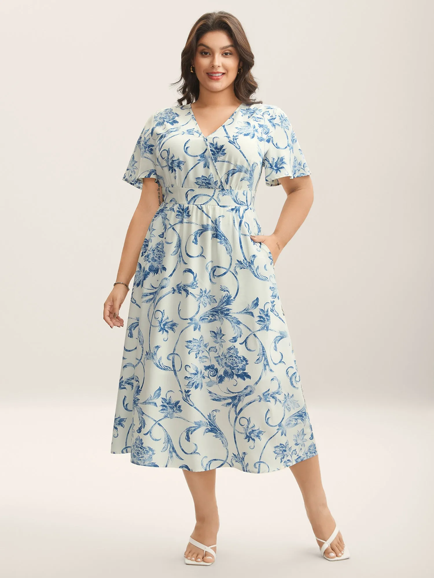 Artistic Floral Pattern Surplice Neck Midi Dress sold by Bloomchic product image thumbnail 3