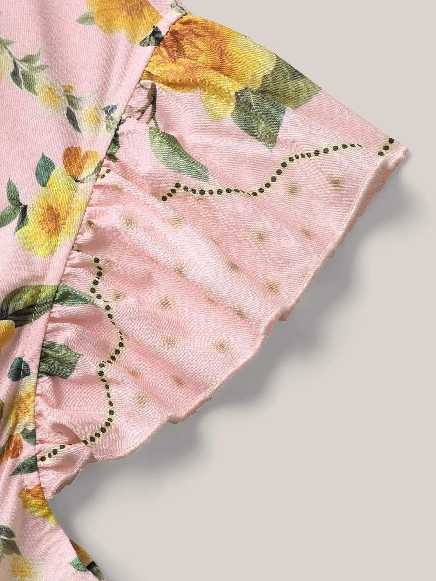 Tropical Print Shirred Waist Flutter Maxi Dress sold by Bloomchic product image thumbnail 5