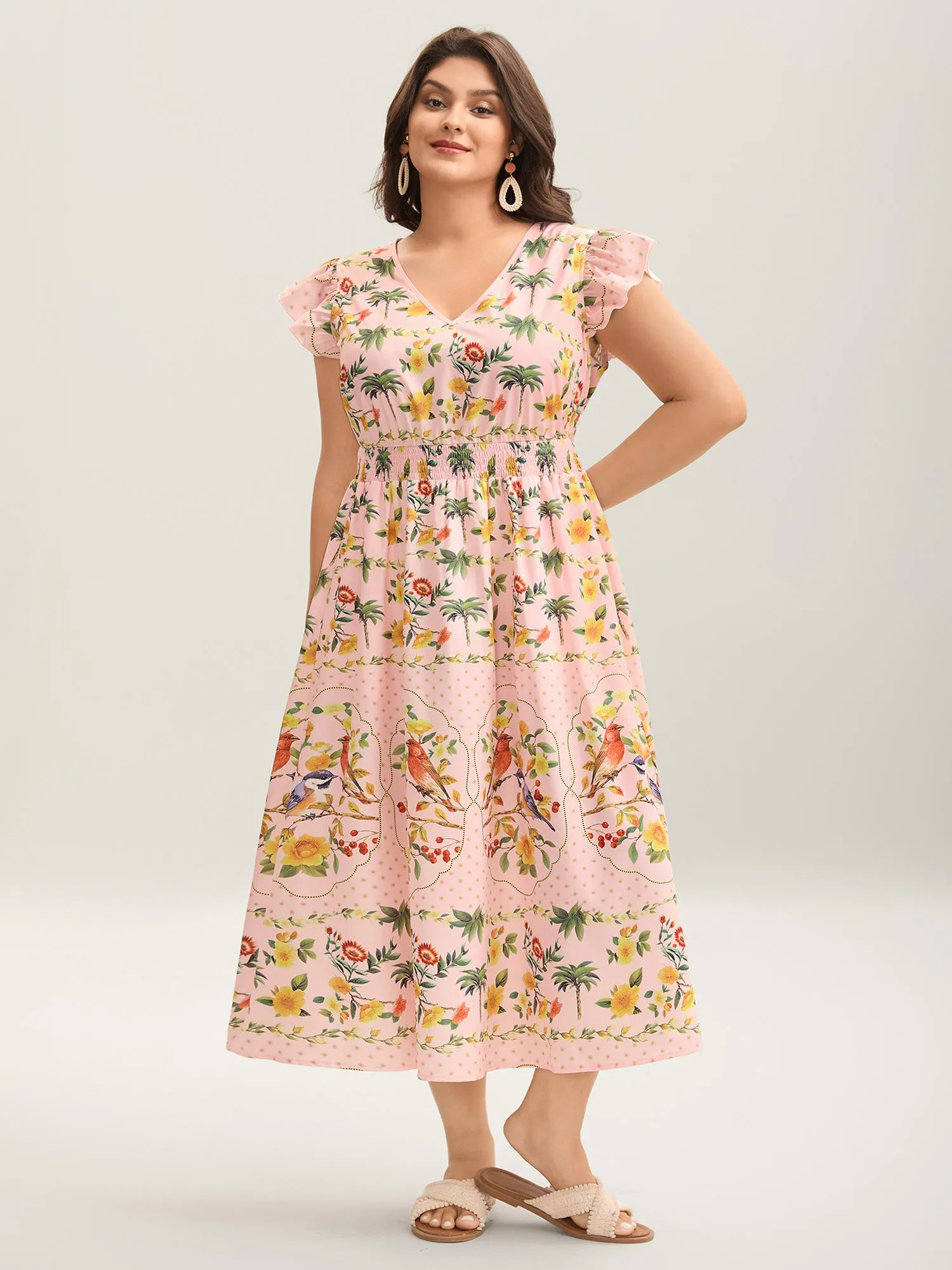 Tropical Print Shirred Waist Flutter Maxi Dress sold by Bloomchic product image thumbnail 3