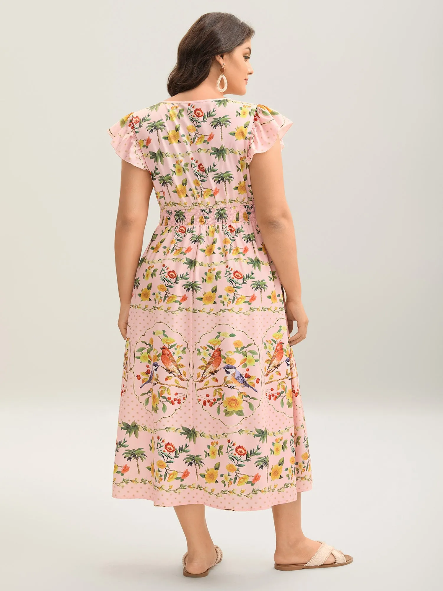 Tropical Print Shirred Waist Flutter Maxi Dress sold by Bloomchic product image thumbnail 4