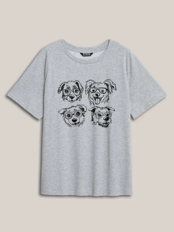 Puppy Print Round Neck T-Shirt sold by Bloomchic