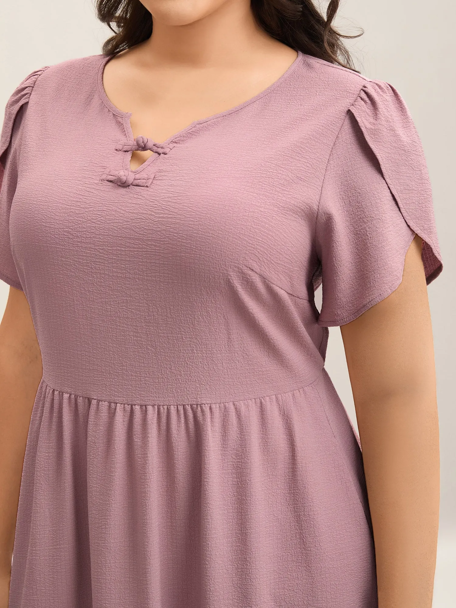 Textured Split Neck Button Plain Midi Dress sold by Bloomchic product image thumbnail 2