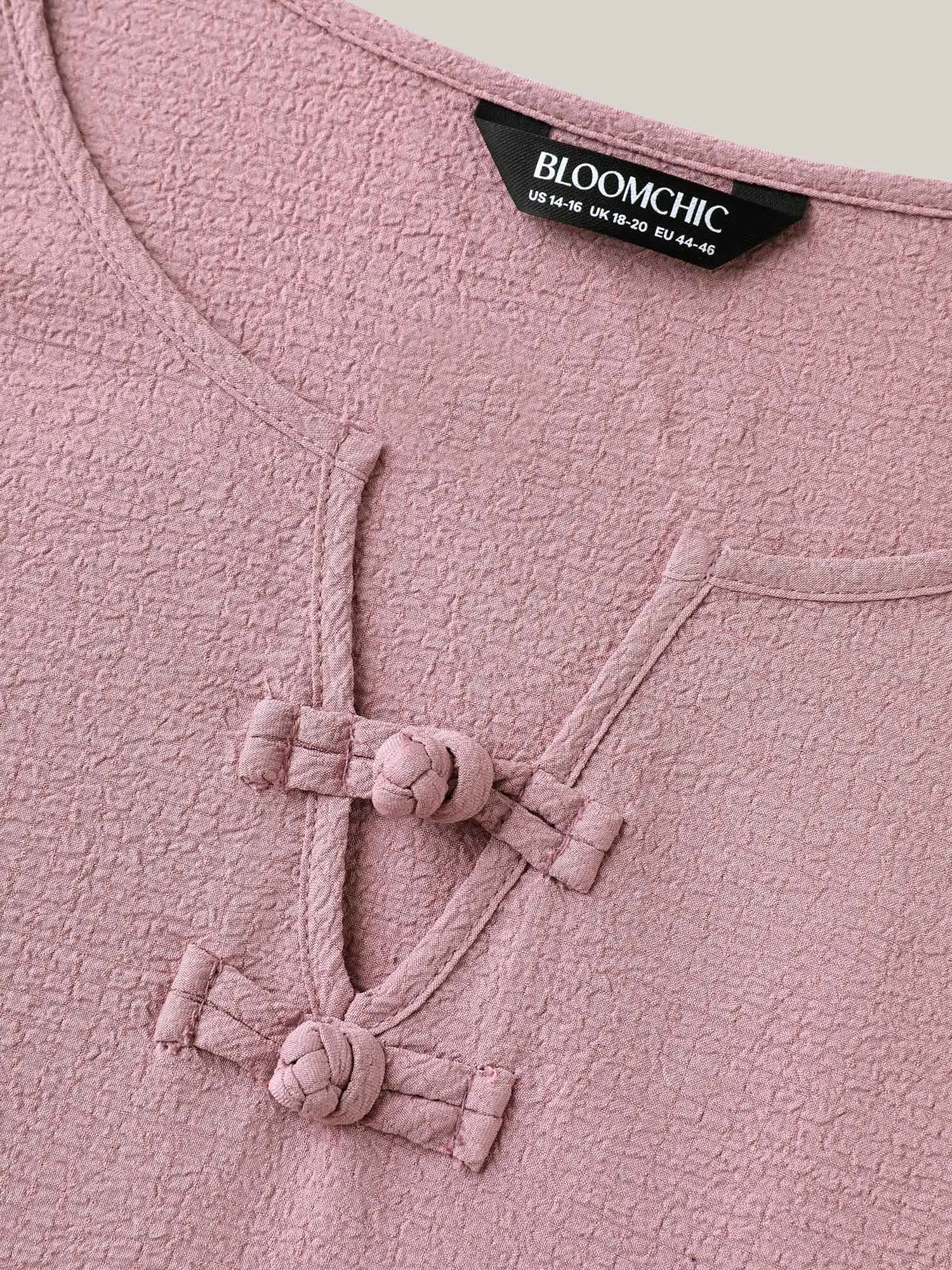 Textured Split Neck Button Plain Midi Dress sold by Bloomchic product image thumbnail 5