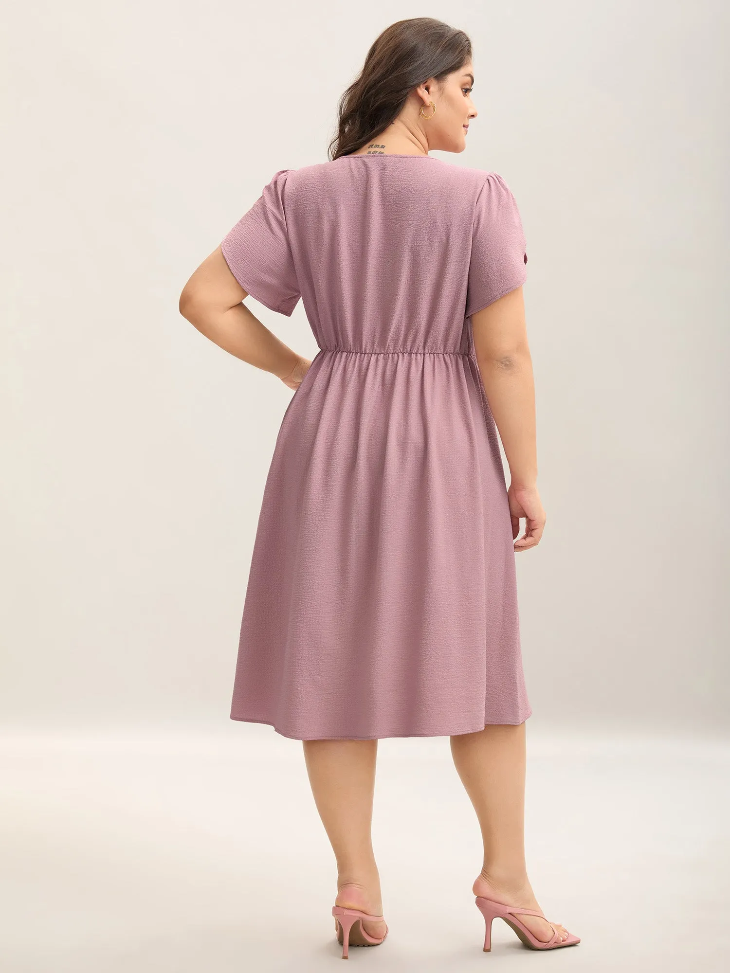 Textured Split Neck Button Plain Midi Dress sold by Bloomchic product image thumbnail 4
