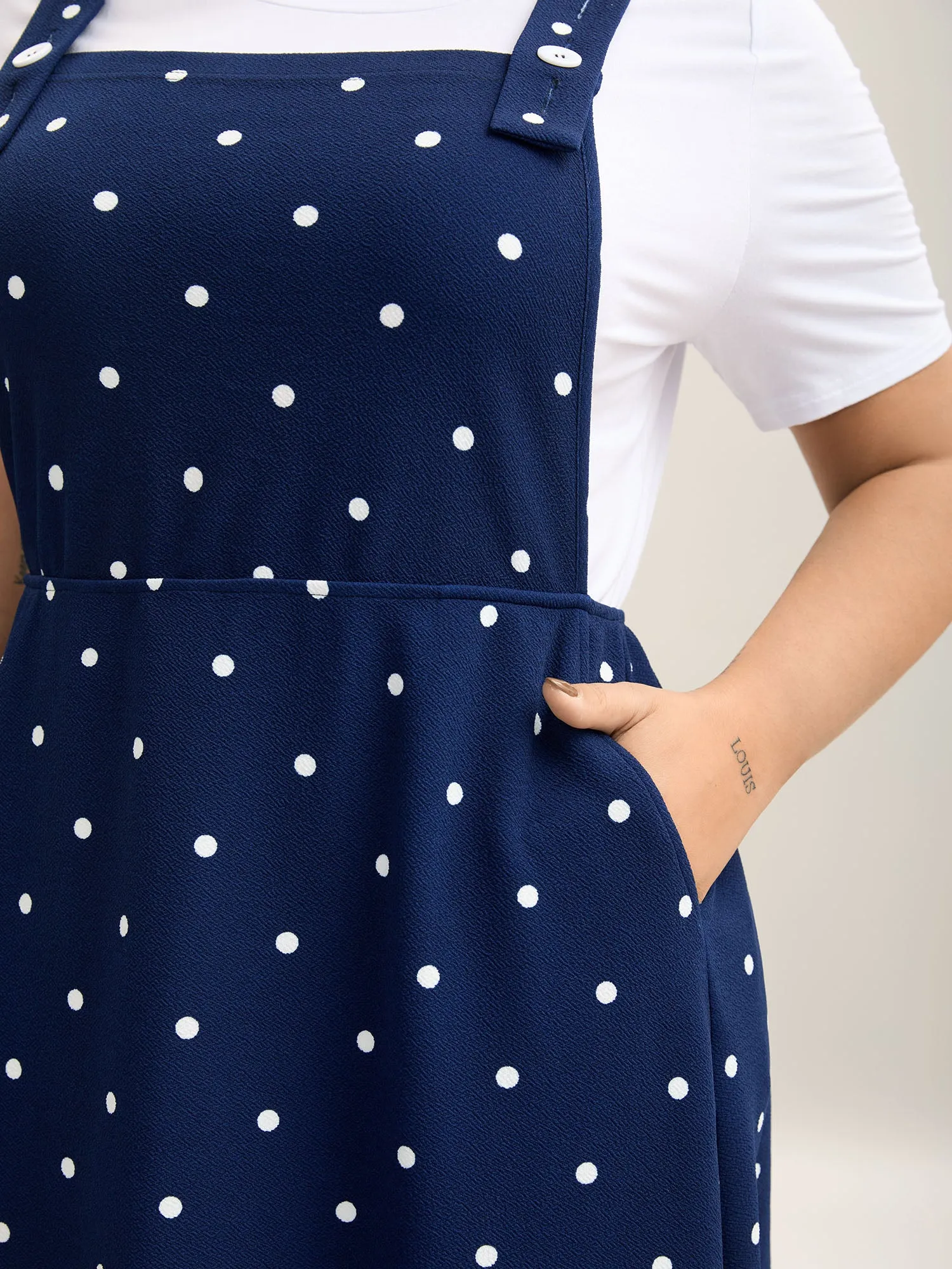 Polka Dots Overall Straps Pockets Midi Dress sold by Bloomchic product image thumbnail 2