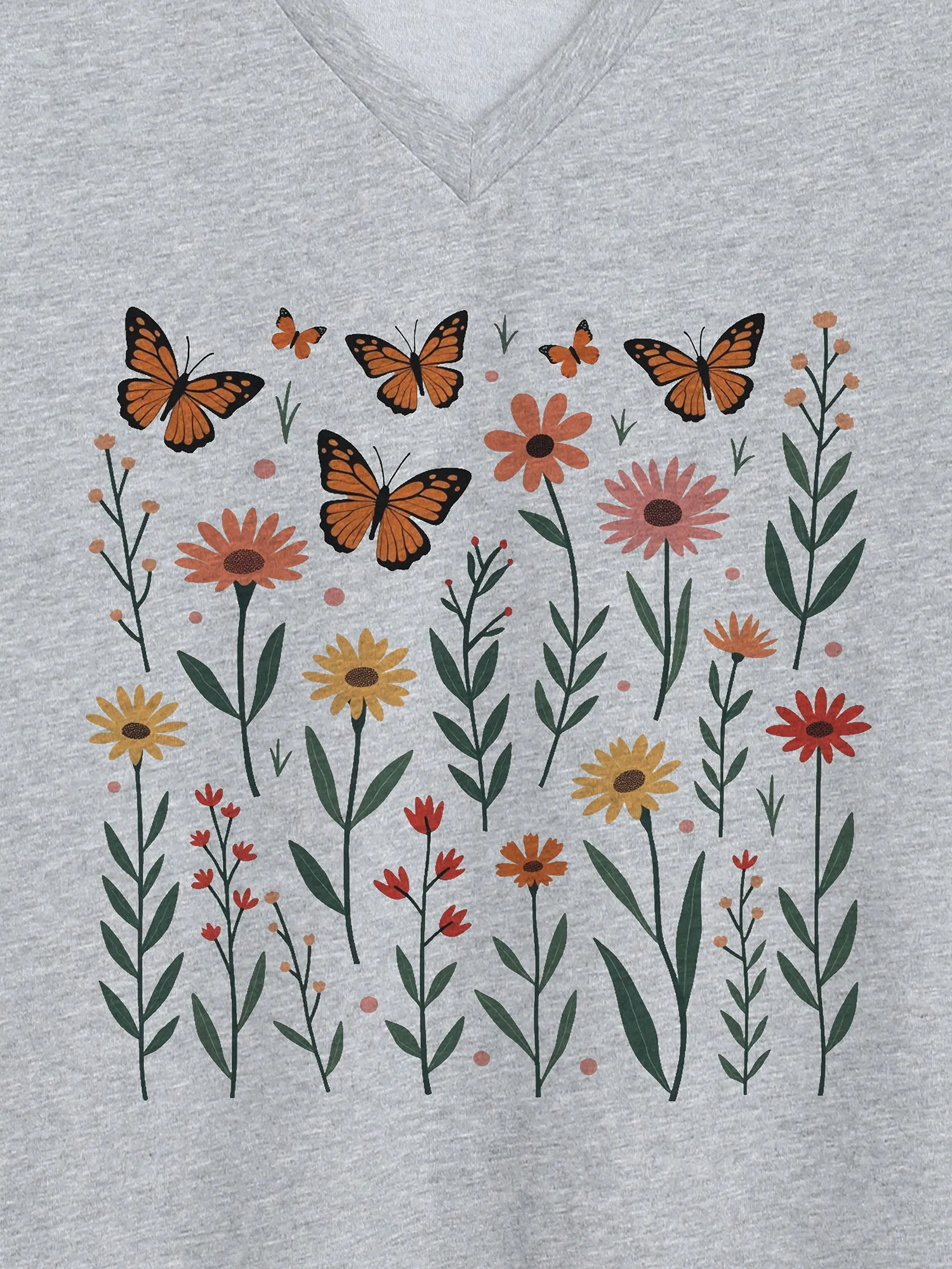Butterflies Pattern V-Neck T-Shirt sold by Bloomchic product image thumbnail 2