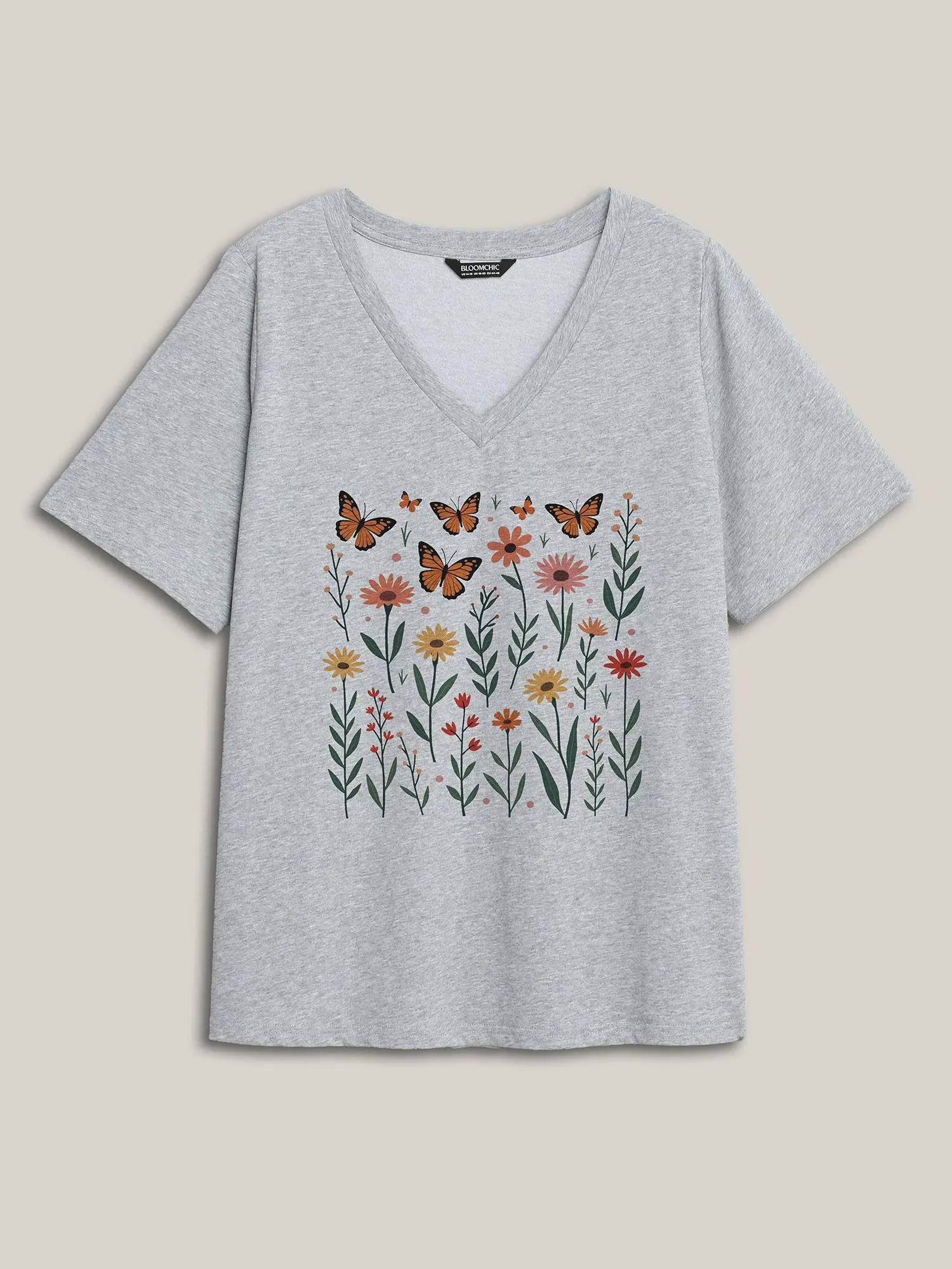 Butterflies Pattern V-Neck T-Shirt sold by Bloomchic
