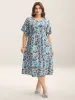Petal Print Layered Sleeve Pockets Midi Dress sold by Bloomchic
