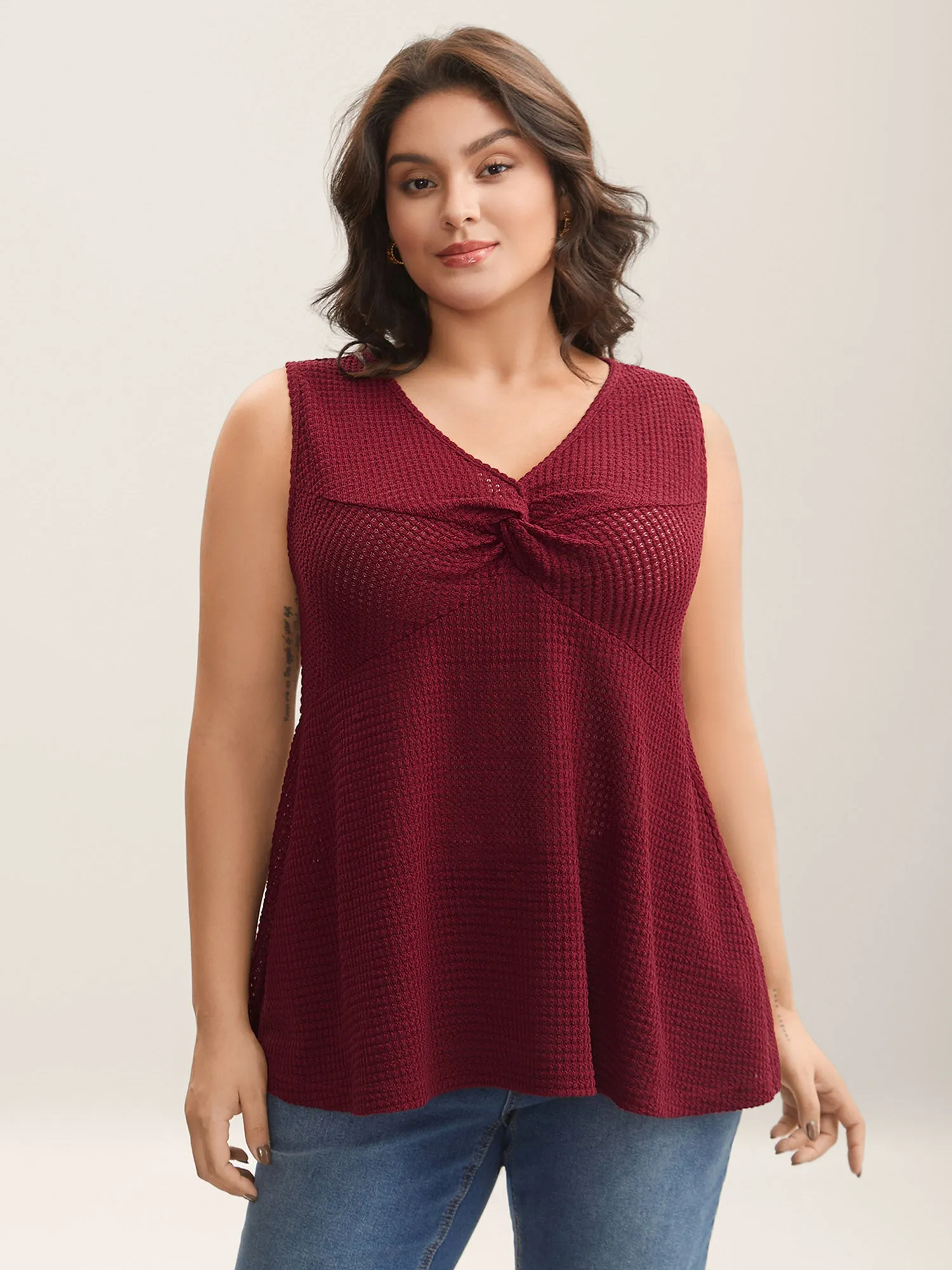 Textured Knotted Flowy Waffle Tankini sold by Bloomchic