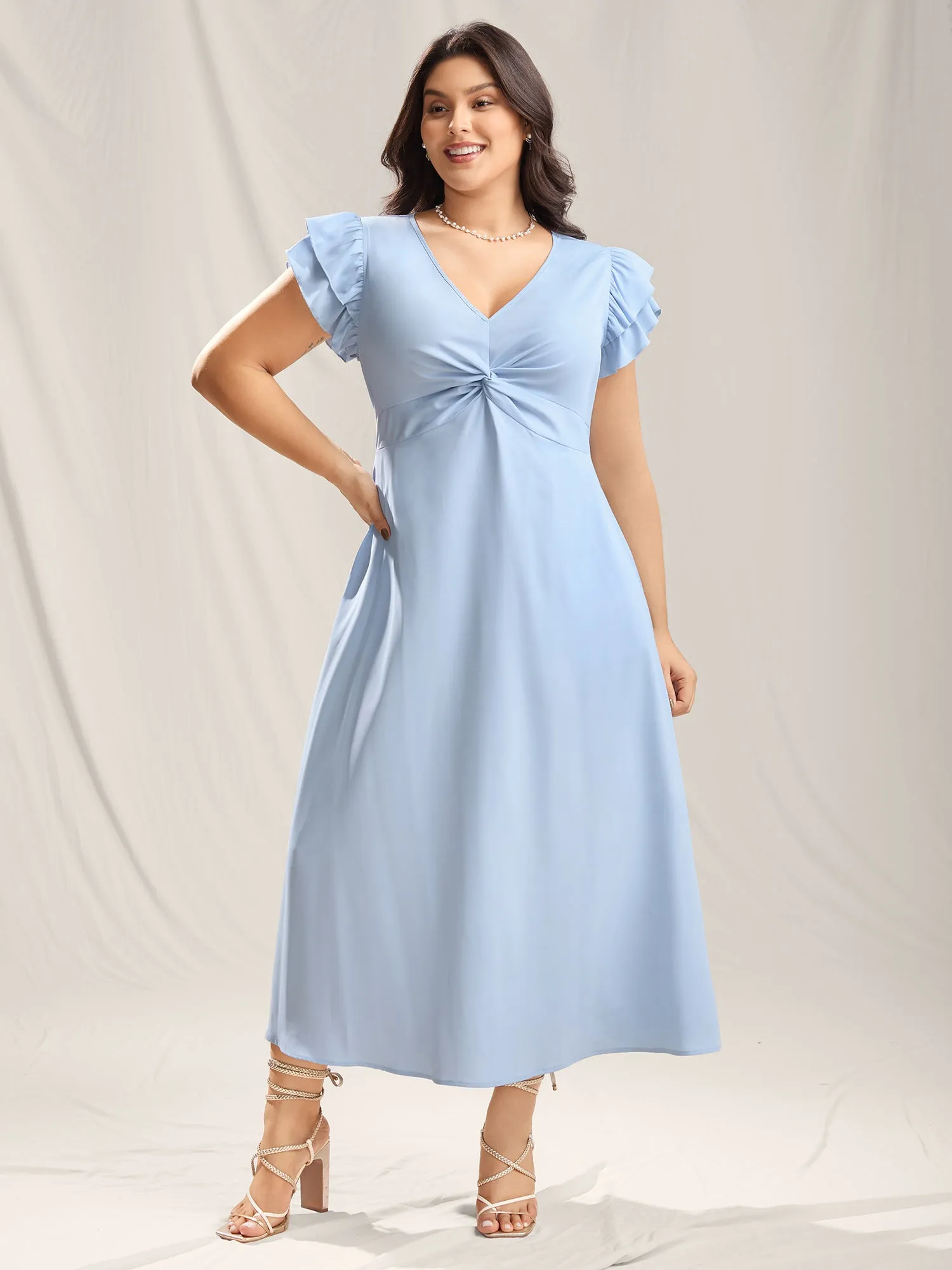 Twist Front Woven A-Line Midi Dress sold by Bloomchic product image thumbnail 3