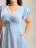 Twist Front Woven A-Line Midi Dress sold by Bloomchic