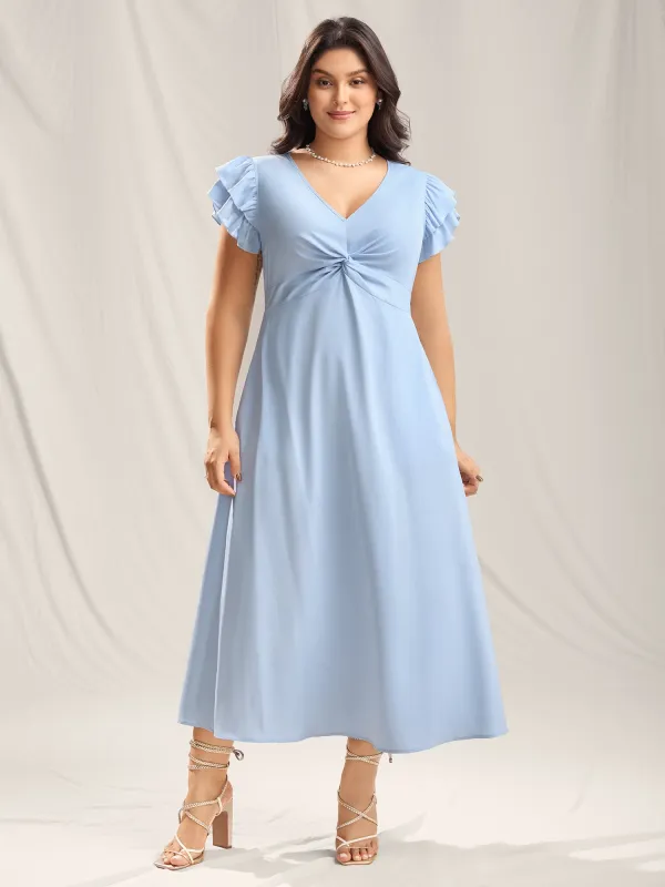 Twist Front Woven A-Line Midi Dress sold by Bloomchic