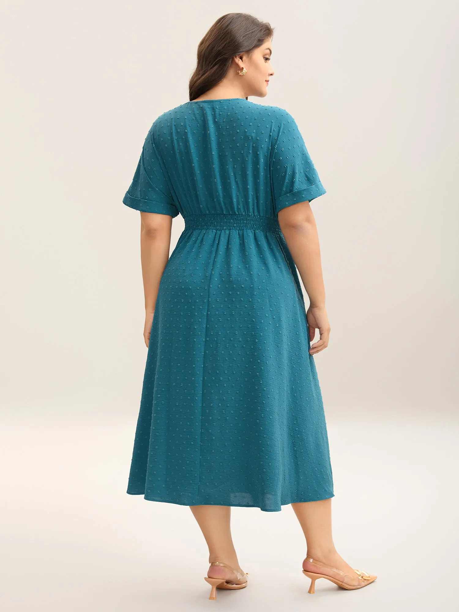 Textured Stretchy Pleated Waist Midi Dress sold by Bloomchic product image thumbnail 4