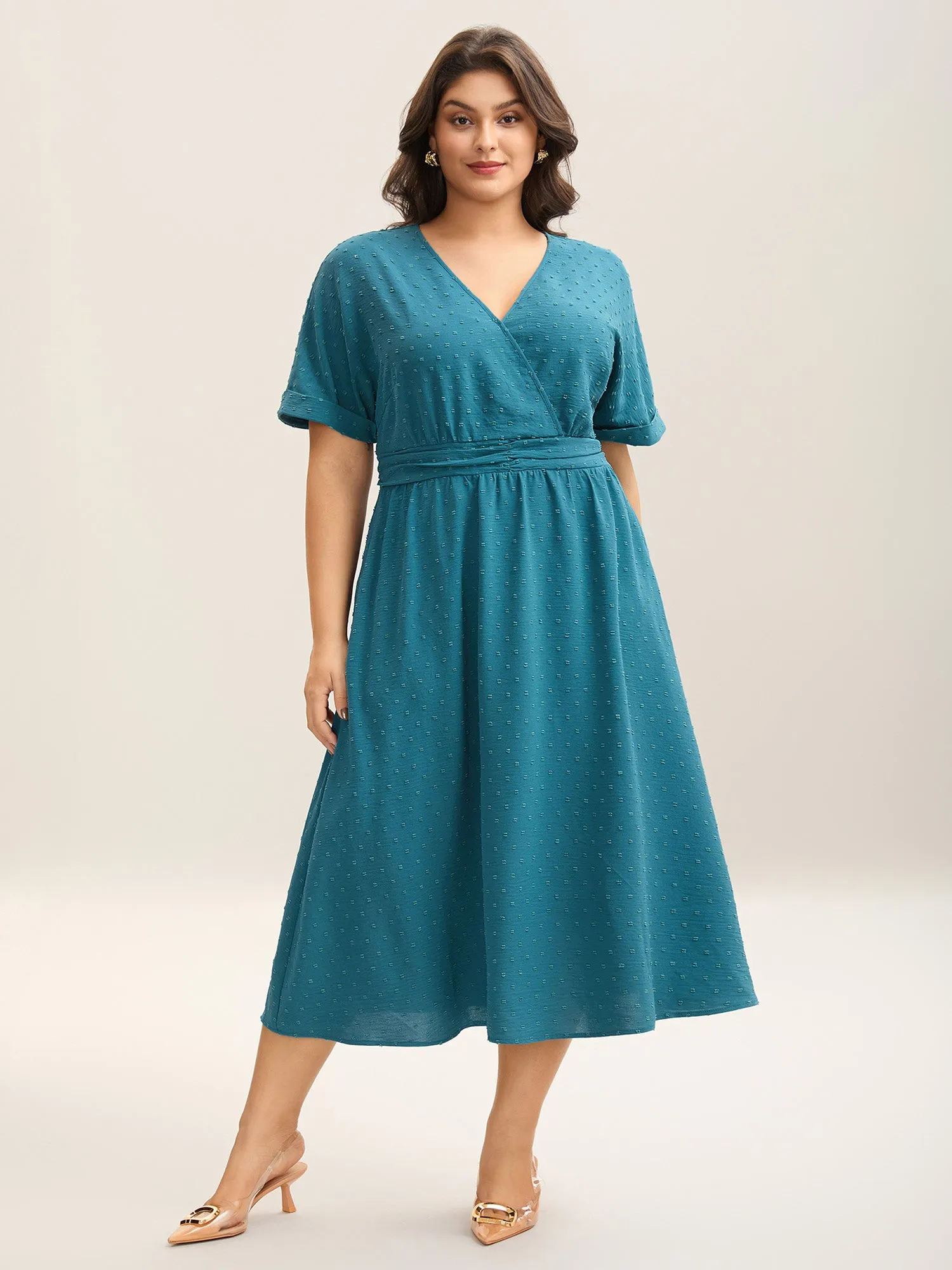 Textured Stretchy Pleated Waist Midi Dress sold by Bloomchic