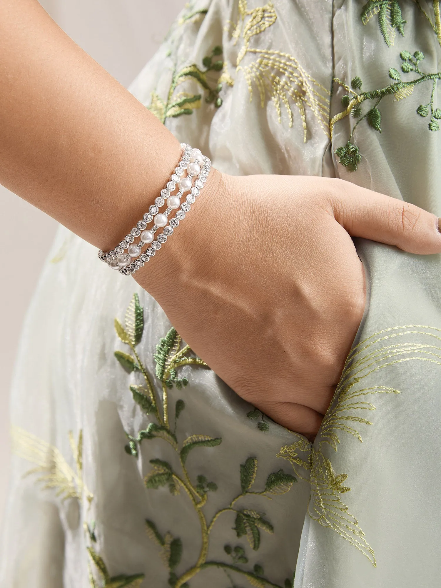 Cubic Zirconia Pearl Hinge Bracelet sold by Bloomchic product image thumbnail 2