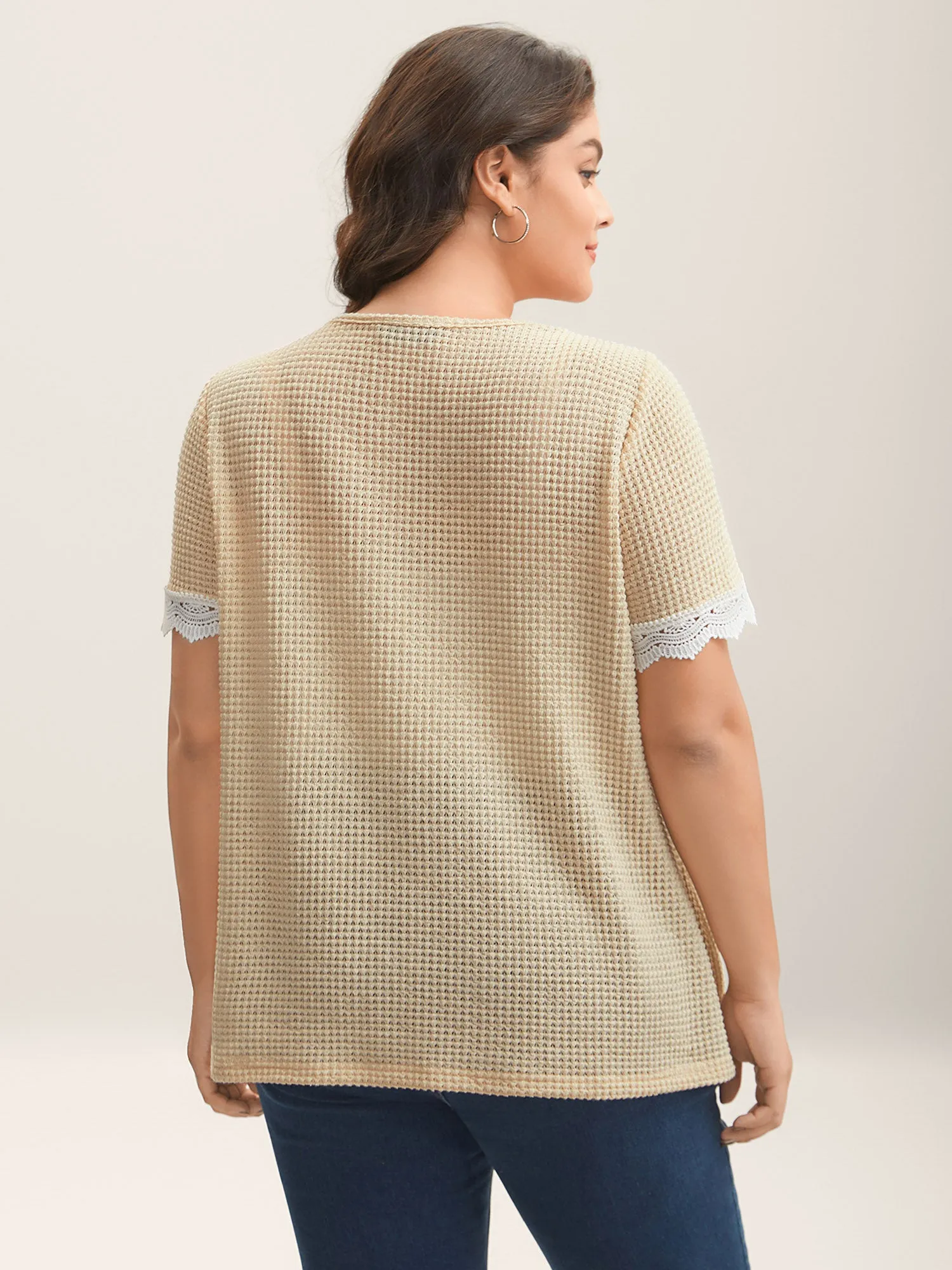 Sheer Waffle Textured Lace Trim T-Shirt sold by Bloomchic product image thumbnail 4