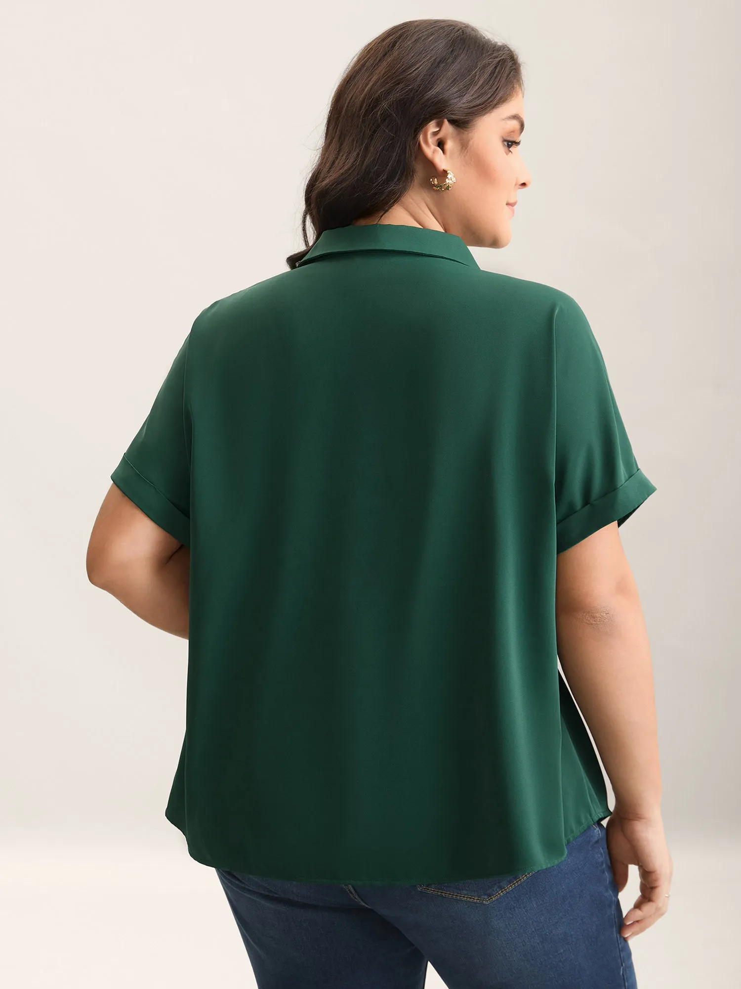 Rolled Hem Sleeve Collar Plain Blouse sold by Bloomchic product image thumbnail 2