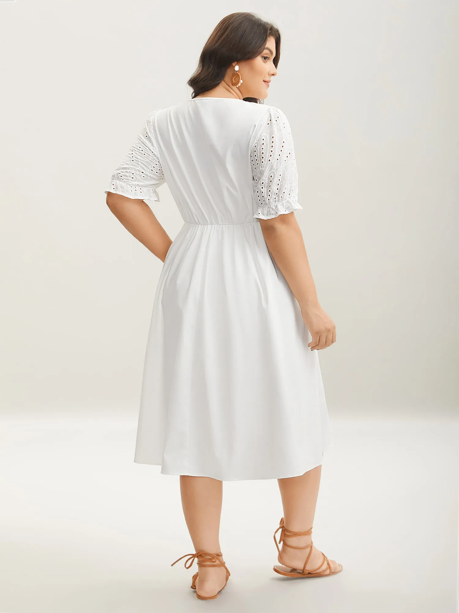 Textured Eyelet Sleeve Pockets Midi Dress sold by Bloomchic product image thumbnail 4
