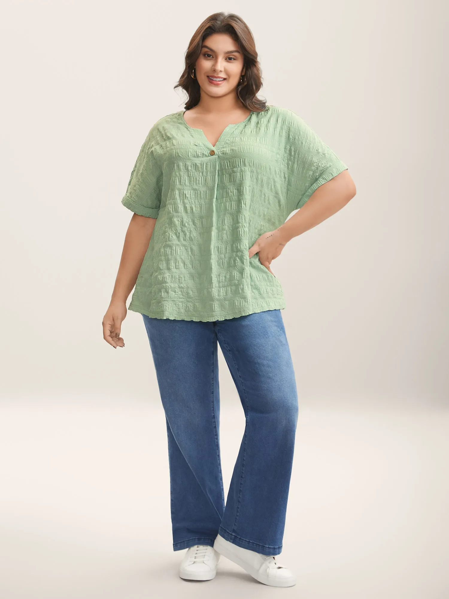Textured Pleated Front Button T-Shirt sold by Bloomchic product image thumbnail 3