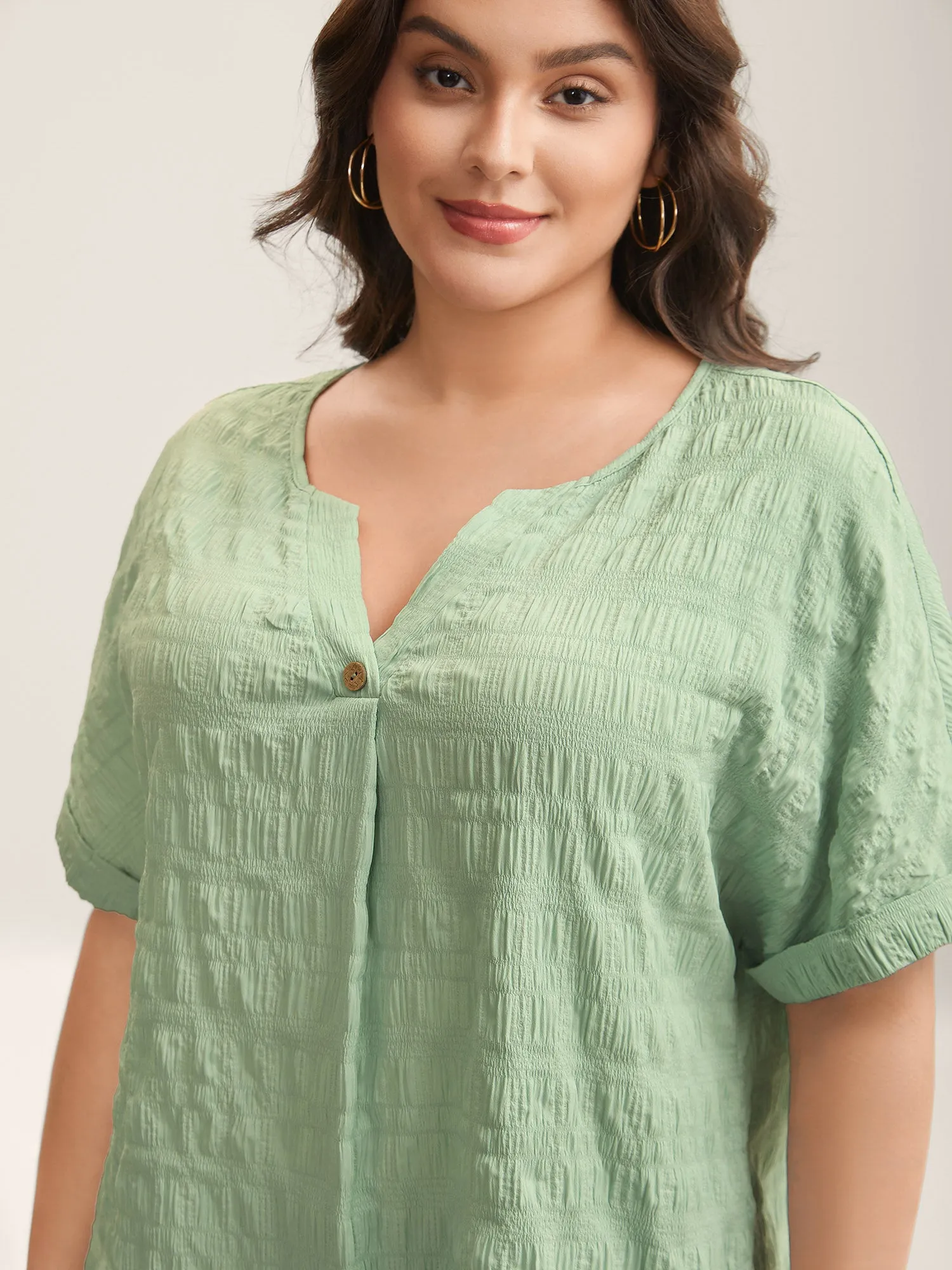 Textured Pleated Front Button T-Shirt sold by Bloomchic product image thumbnail 2