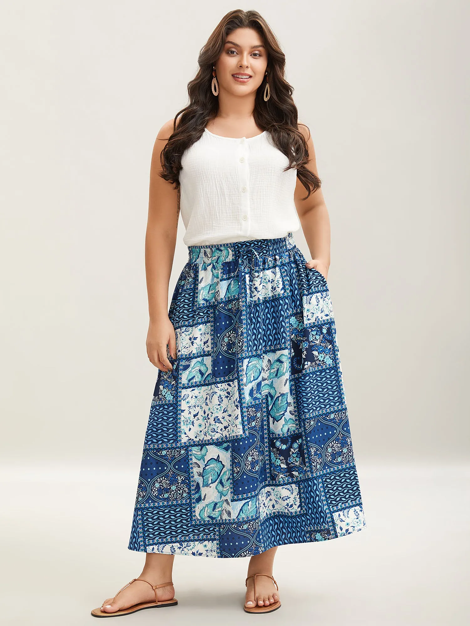 Collage Floral Print Flared Maxi Skirt sold by Bloomchic product image thumbnail 3