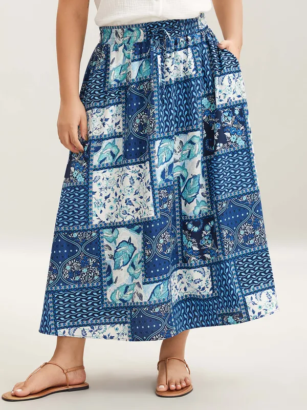 Collage Floral Print Flared Maxi Skirt sold by Bloomchic